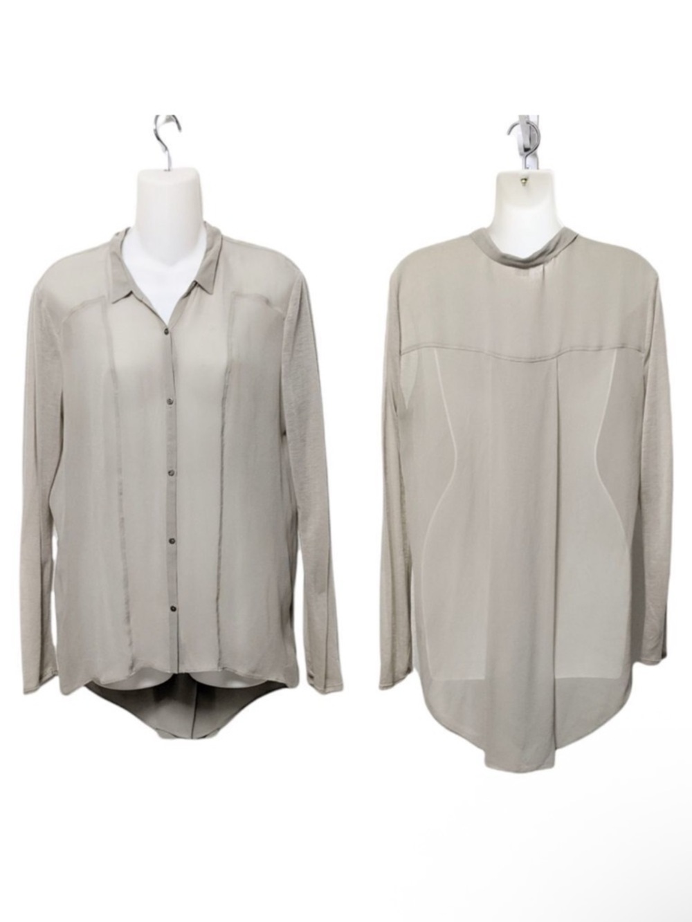 HELMUT LANG 100% Silk Sheer High Low Blouse L